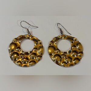 Vintage Gold Toned Large Geometric Hoop Dangly Earrings
